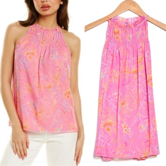 Ramy Brook Harlie Silk Paisley Print Halter Tank Top Pink Shirt Sz S - Picture 1 of 10